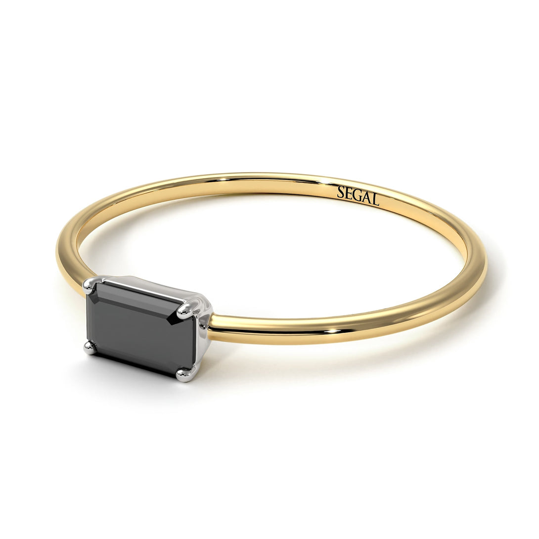 Two Tones Minimalist Emerald Cut Black Diamond Ring - Isla No. 20